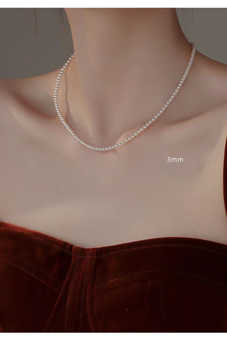 Pearl necklace, women's, double layer, clavicle, delicate chain
