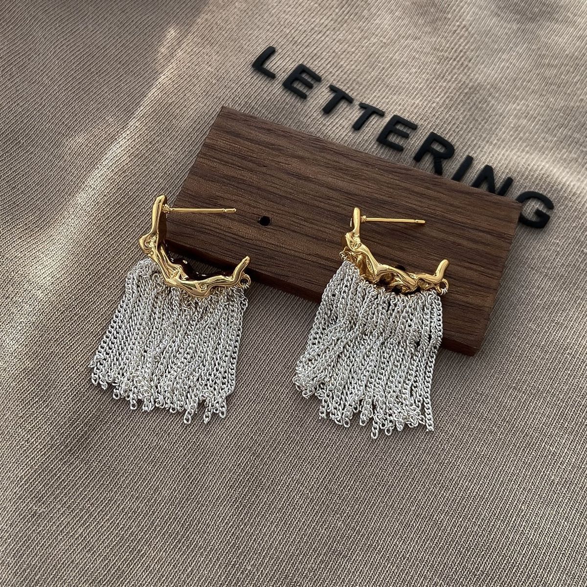 Silver flower geometric earrings, rhinestone, women's