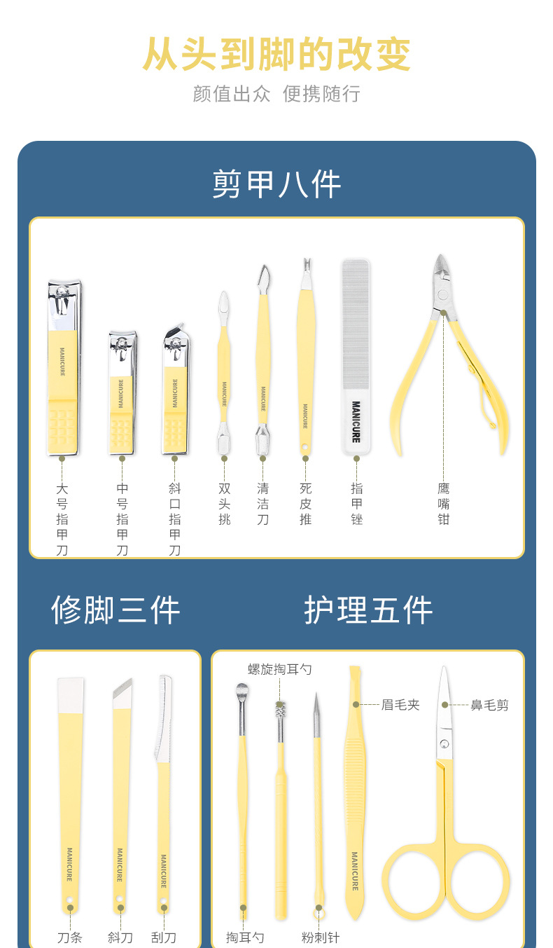 Nail Care Set with Tweezers, Pedicure Knife and Carrying Case