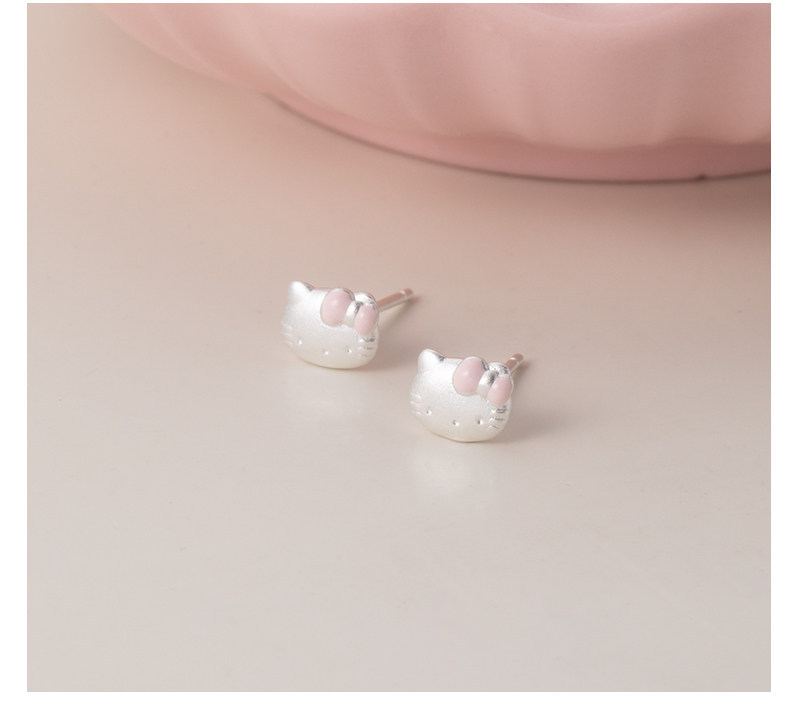 S999 Silver Butterfly Bow Kitten Stud Earrings Delicate