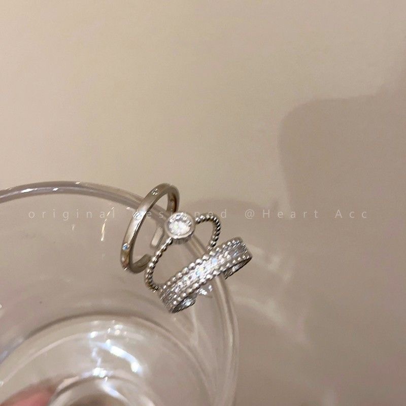 Women's ring, minimalist zircon metal, open design, index finger
