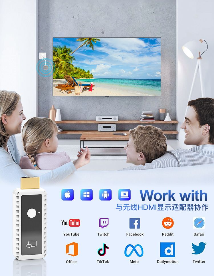 Kabelloses Bildschirmspiegeln, 1080P, 15 Meter, Plug and Play