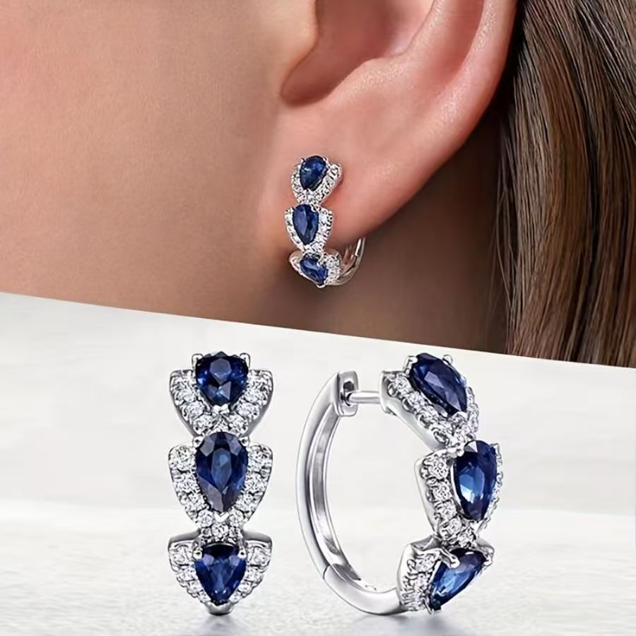 Zircon Drop Earrings, Copper, Water Drop Shape, Elegant