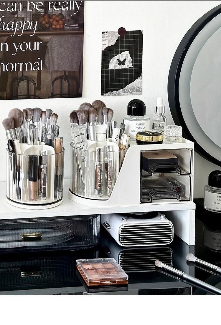 Rotating makeup brush organizer box
