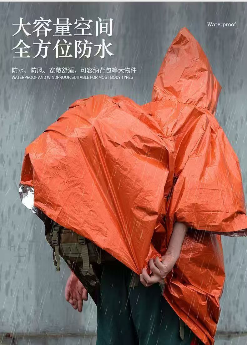 Acil durum yağmurluğu, alüminyum film, taşınabilir