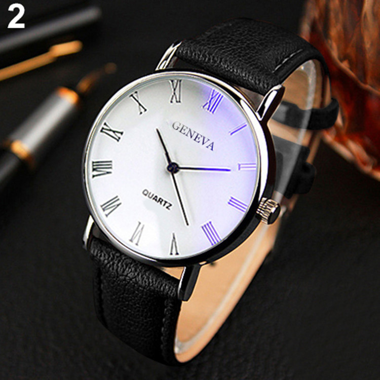 Korean fashion men's watch, alloy case, roman numerals, leather strap
