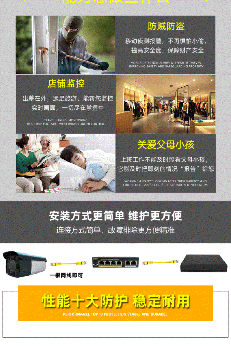 1296P POE Network Camera, Dual Light Source, Ultra HD, Kit with Monitor