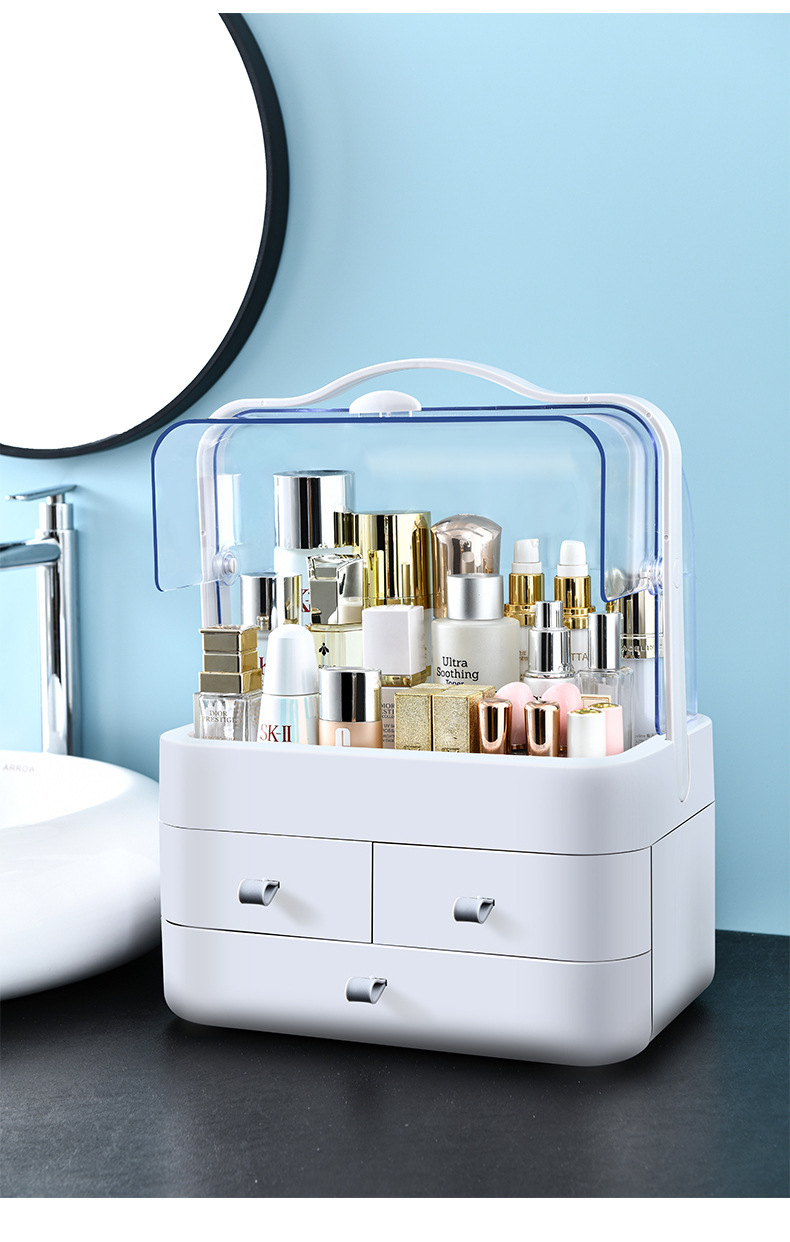 Double-door cosmetics storage box with drawers