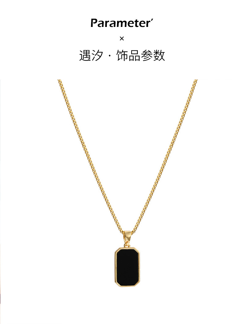 Titanium steel necklace for women, black tag design, 18K gold