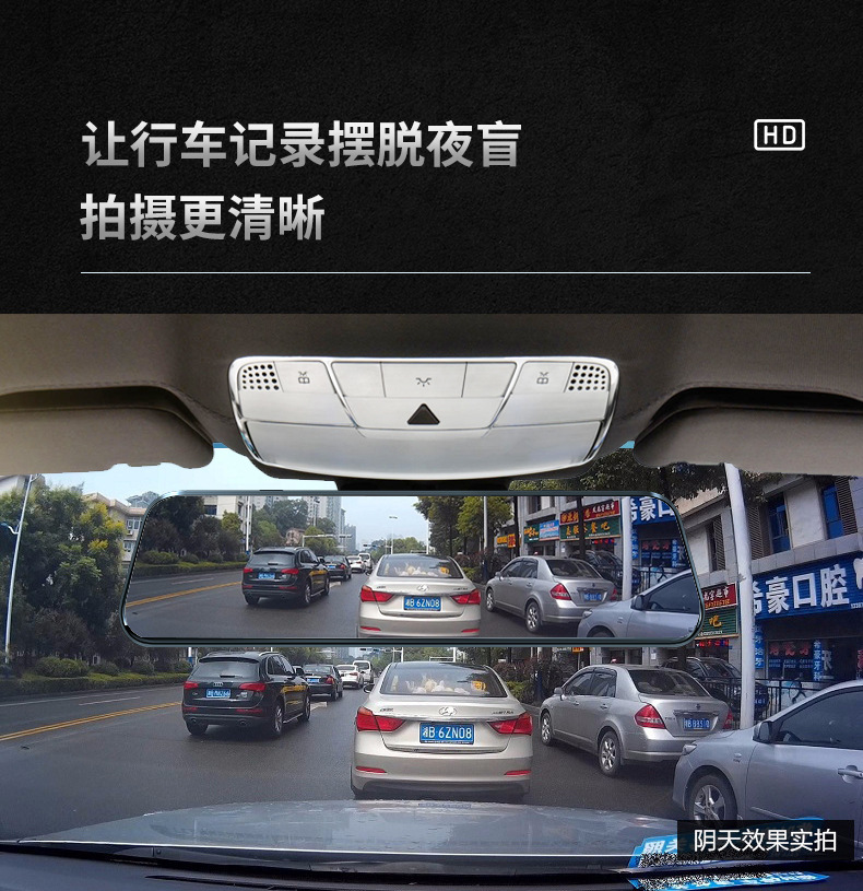 Rear view mirror camera, 10 inch display, night vision