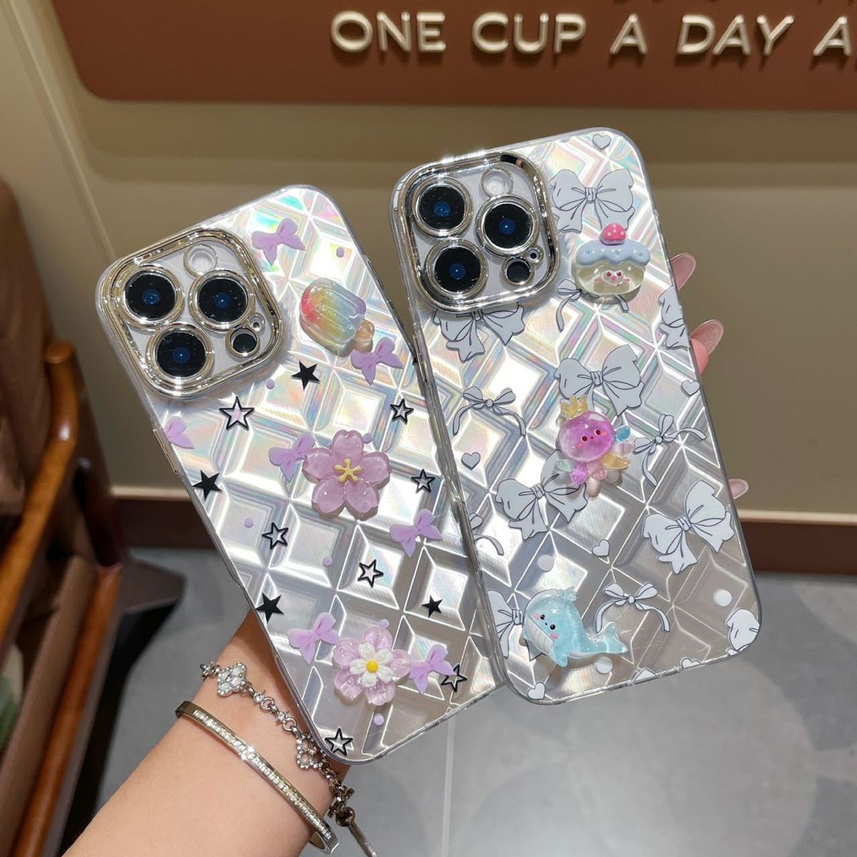 iPhone 17/16 Pro Max case, cute bow lanyard glitter