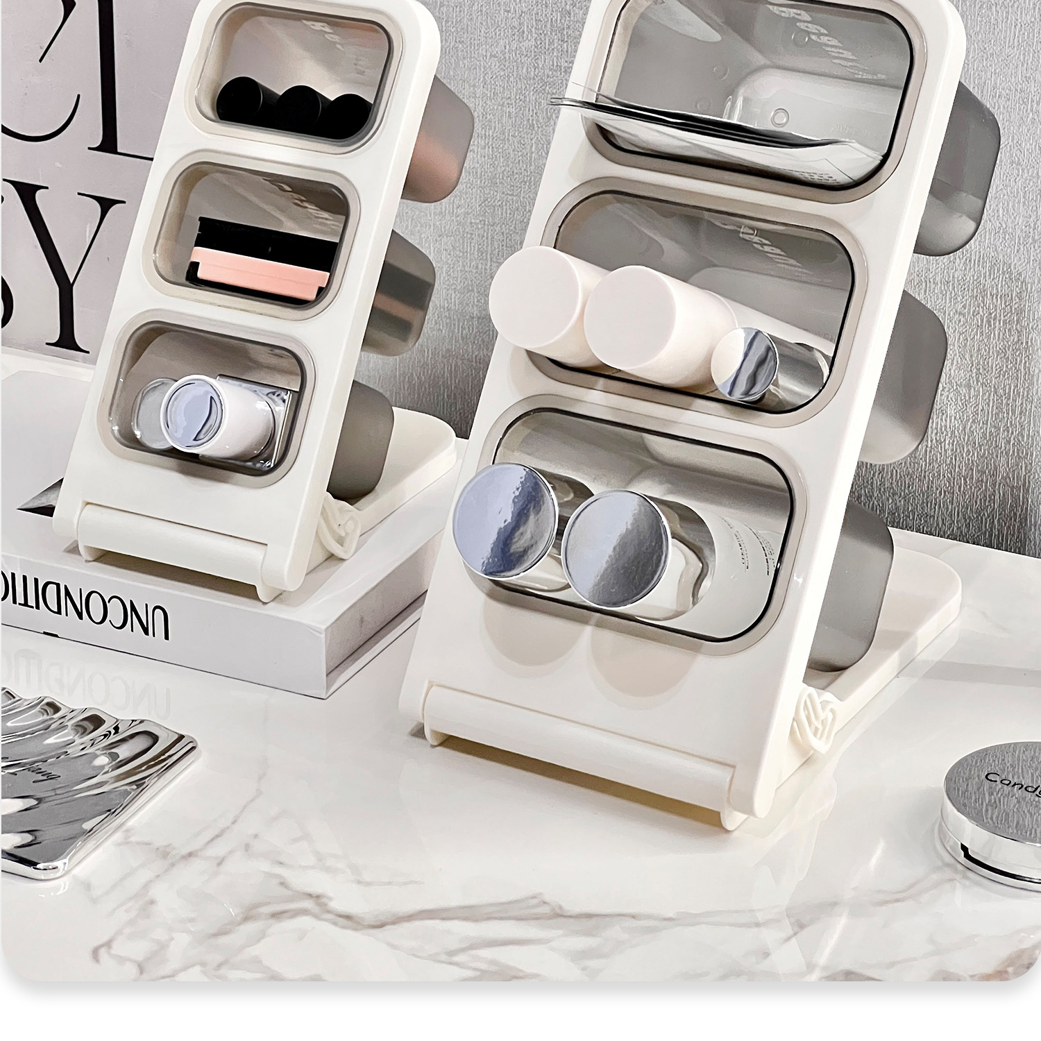 Angled pencil holder, large capacity desk storage organizer