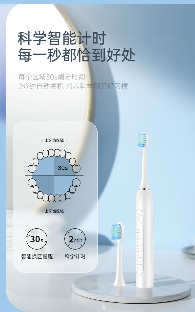 wopow沃品智能超声波震动电动牙刷IPX7级防水可制定LOGO