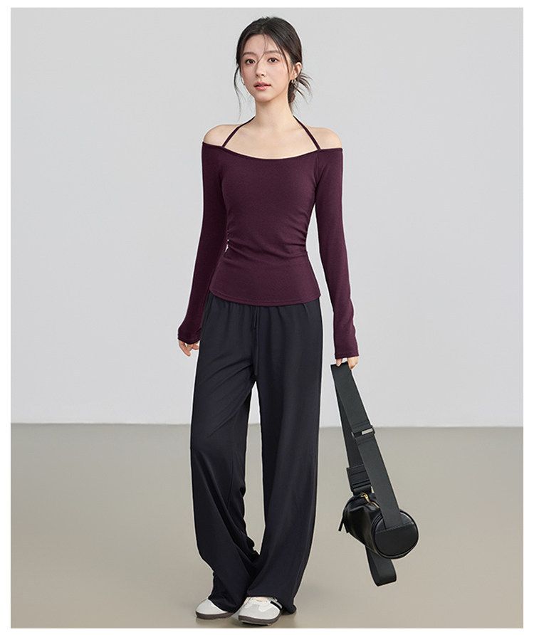 Women's Yoga Top with Chest Pad, Long Sleeve, Halter Neck