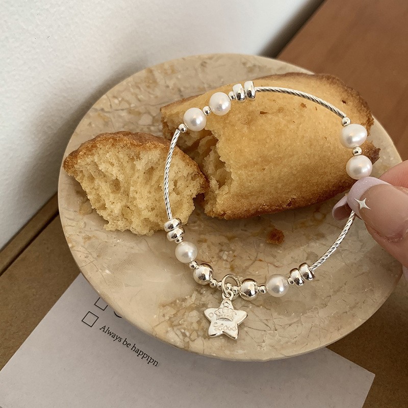 Pearl silver bracelet, S925 sterling, natural irregular, minimalist