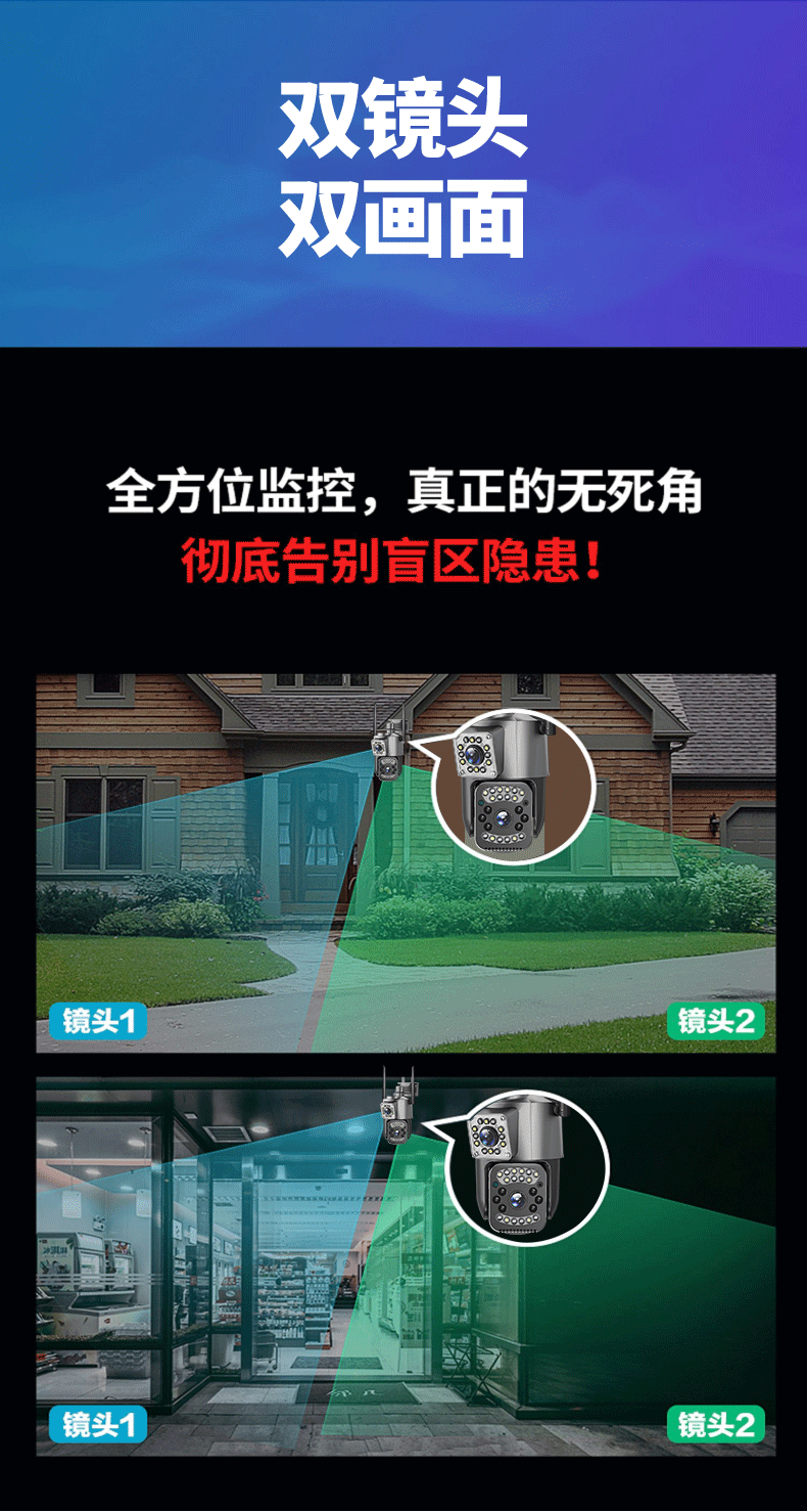 V380 Pro Sicherheitskamera Dual-Objektiv 1080P WIFI Außen