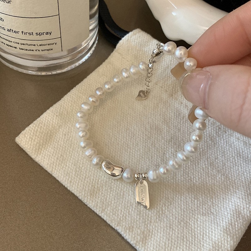 Pearl silver bracelet, S925 sterling, natural irregular, minimalist