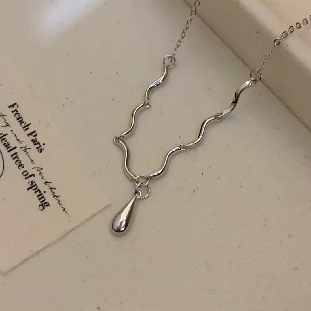 Silber Wassertropfen Welle Halskette, Schlüsselbeinkette