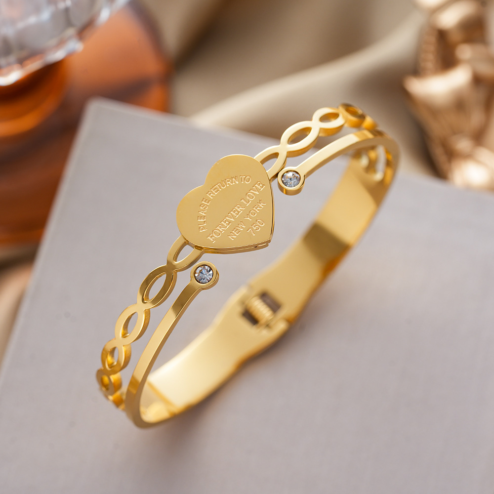 Strass-besetztes Titanzahl-Armband für Damen, offener Edelstahl, farbbeständig