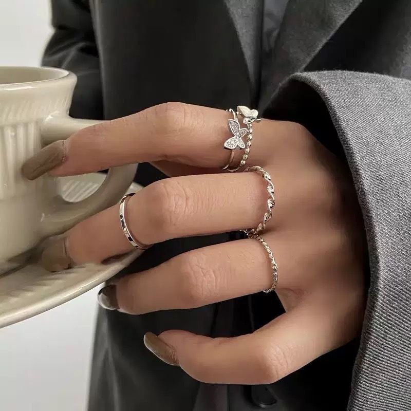 Simple wavy ring set, Japanese-Korean style