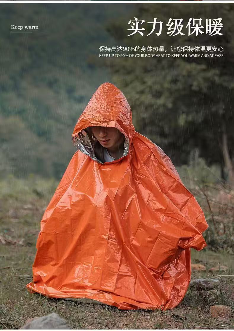 Acil durum yağmurluğu, alüminyum film, taşınabilir