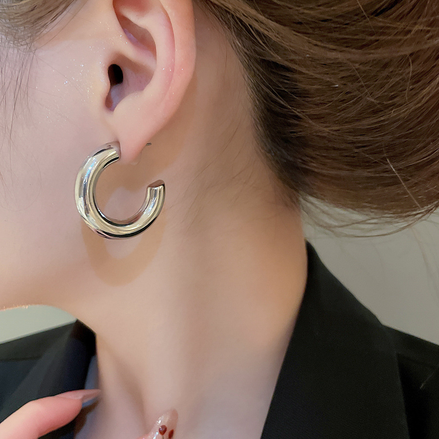 Silver Circle Earrings, Needle Post Studs