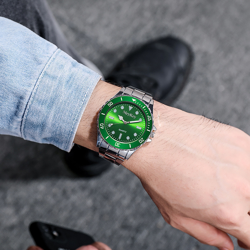Men's quartz watch, steel strap, water-resistant business style