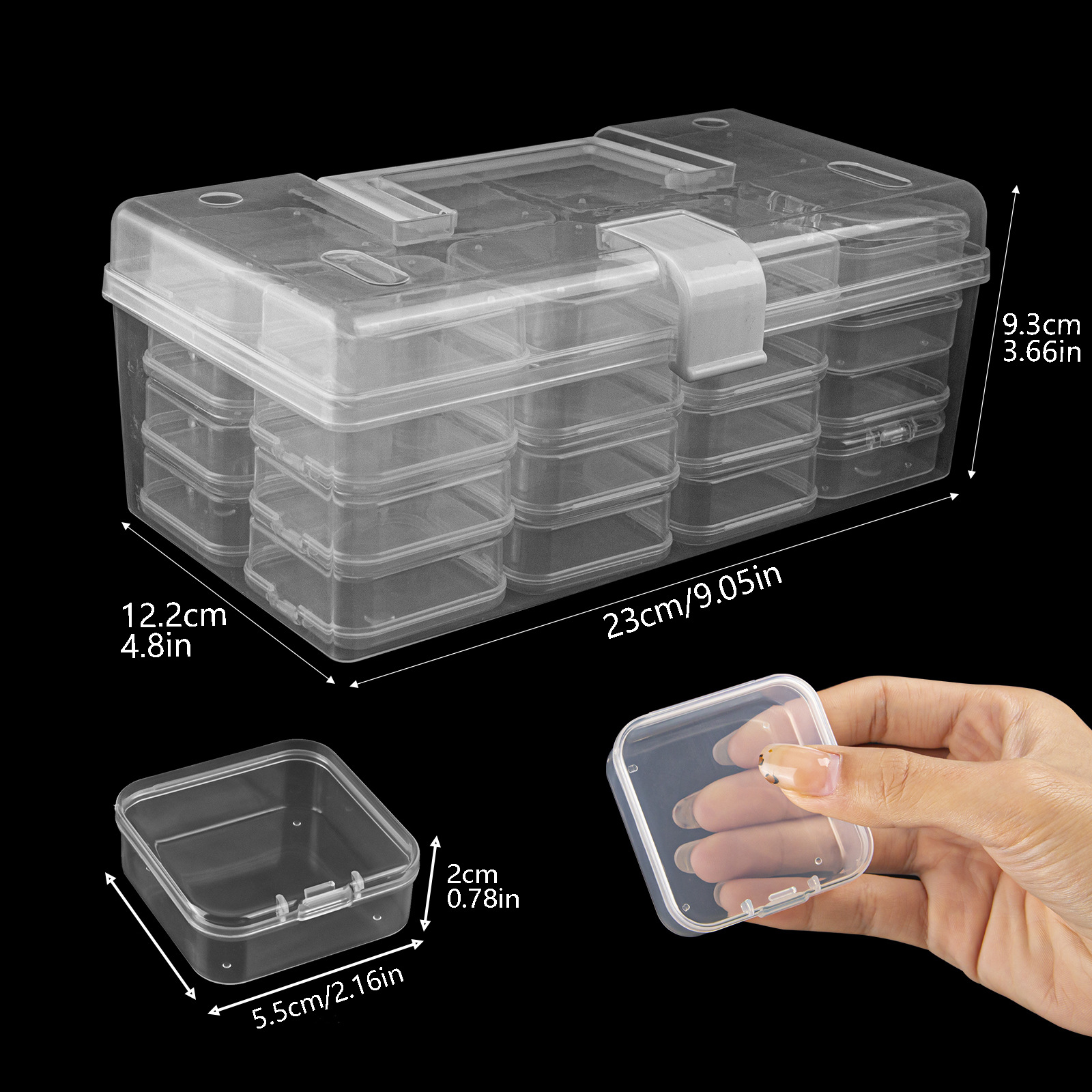 Clear plastic storage box set, square shape, desktop organizer