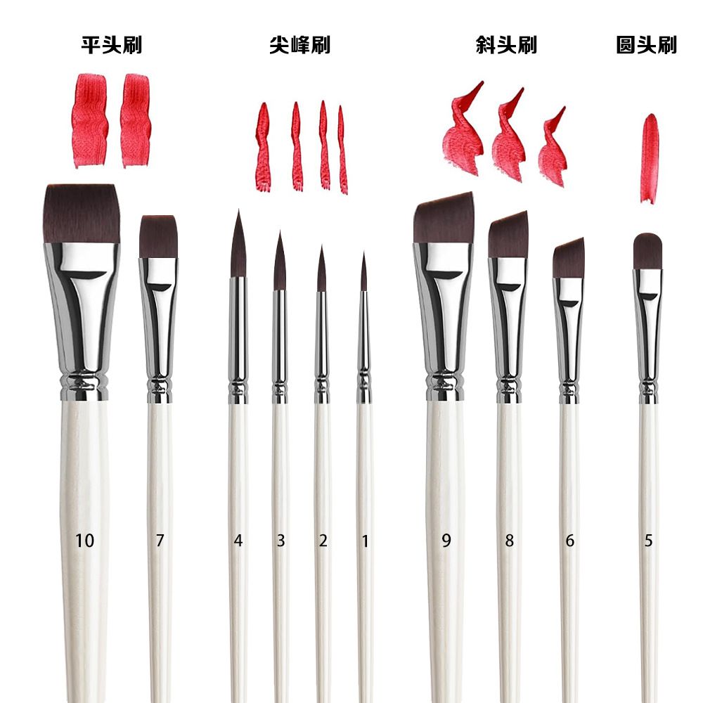 Painting brush set with wooden handles, oil and face painting