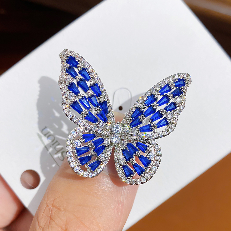 Copper butterfly ring with zirconia stones, adjustable size