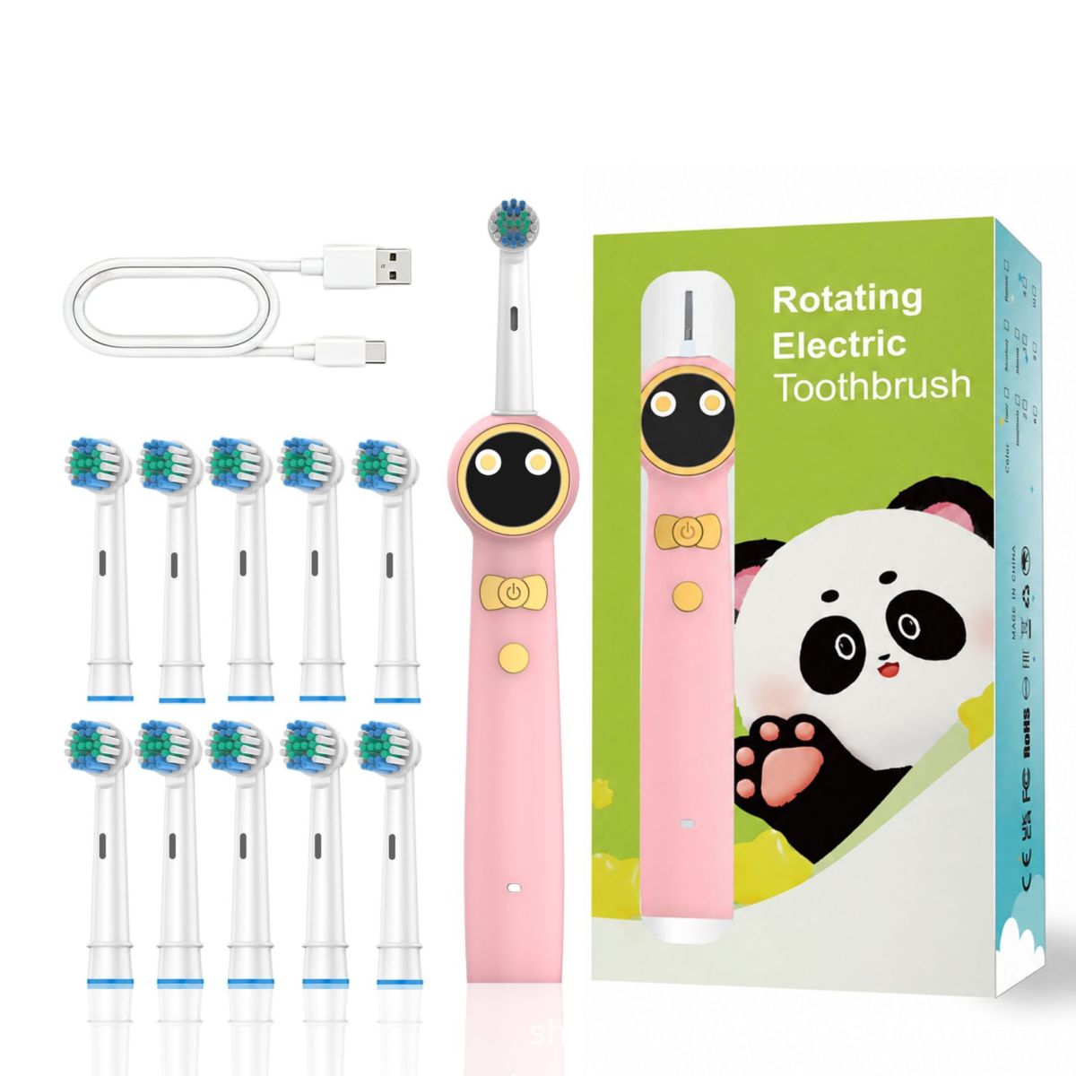 Children's rotating electric toothbrush rechargeable, waterproof, cute animal design