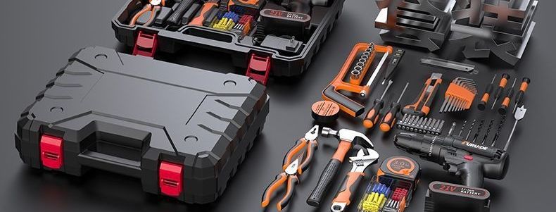 Home Tool Kit with Electric Drill and Multifunctional Carrying Case