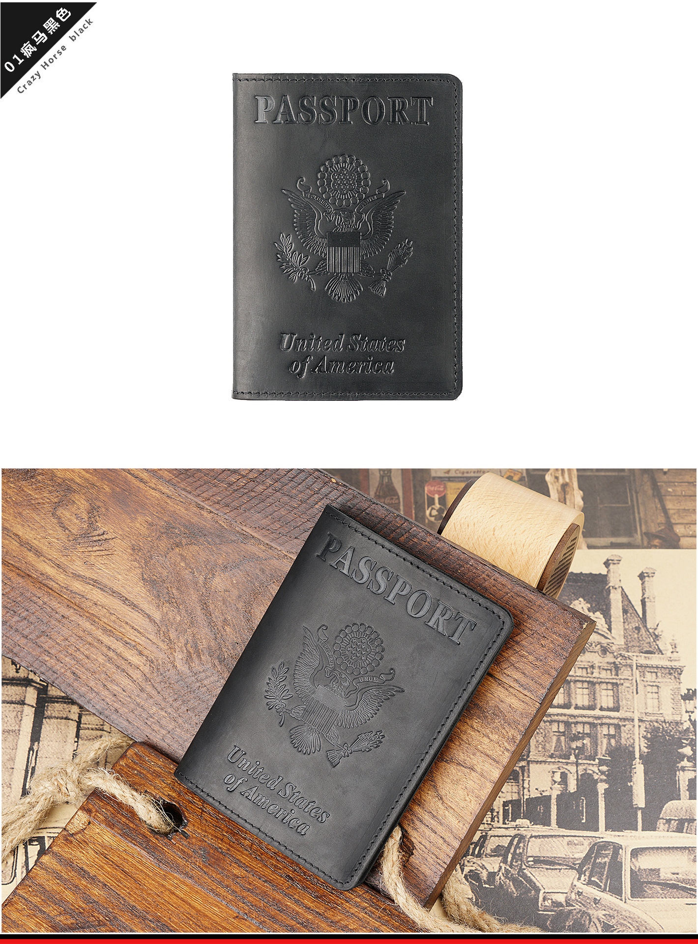 Reisepass-Etui echtes Rindsleder Vintage-Stil