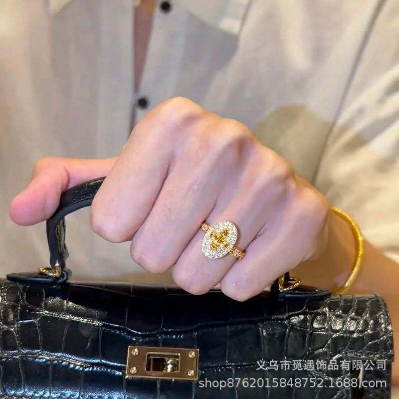 老钱风！中古满钻鸢尾花戒指女轻奢小众高级感独特叠戴食指戒指环