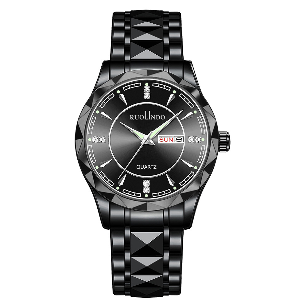 RUOLINDO Herrenuhr, Stahlarmband, Doppelkalender, Quarz