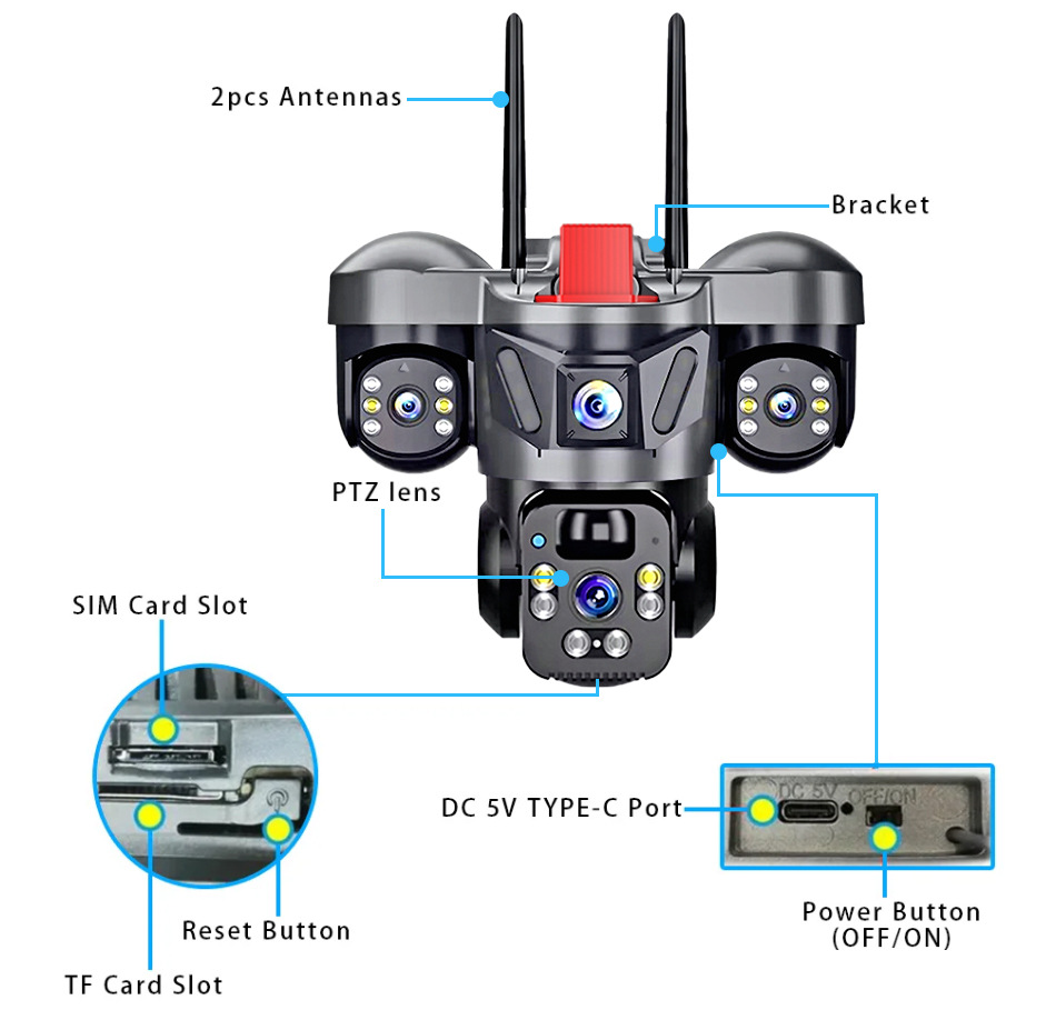 V360Pro Sicherheitskamera, Solarstrom, 4G/WIFI, Nachtsicht