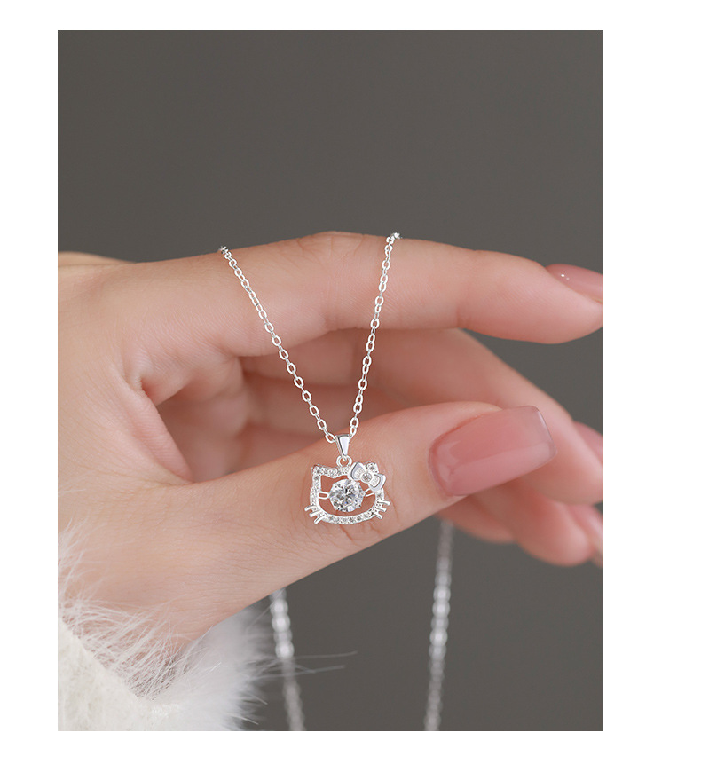 Sterling silver 999 zircon cat pendant necklace