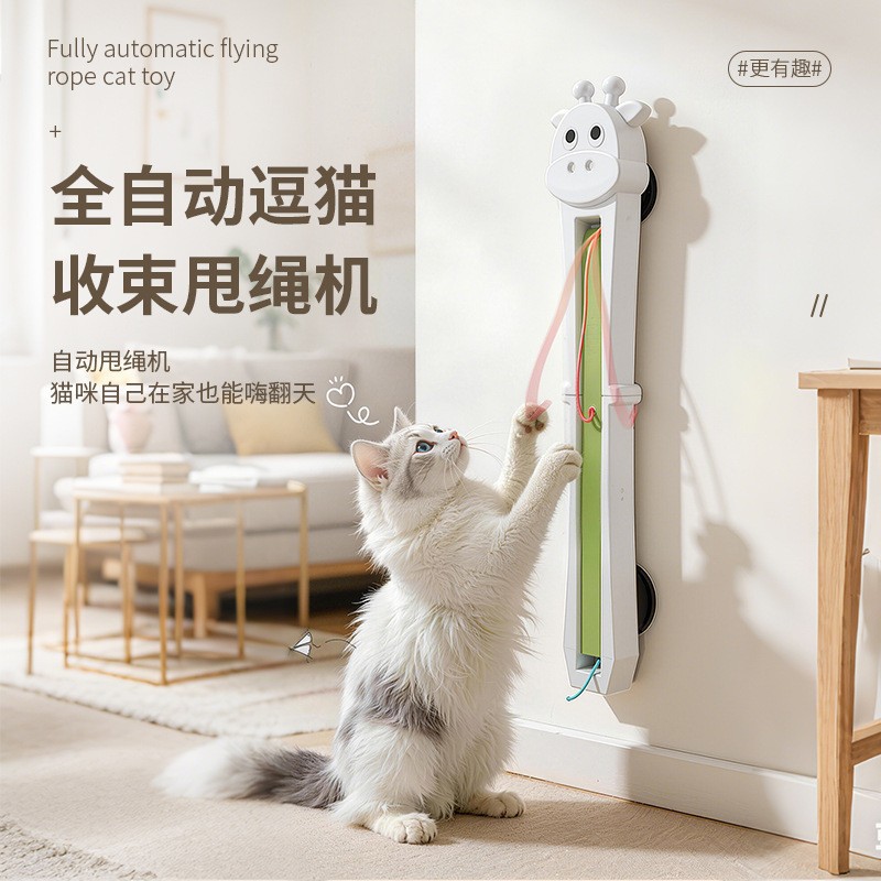 Automatic cat teaser toy, door-mounted with moving rope mechanism