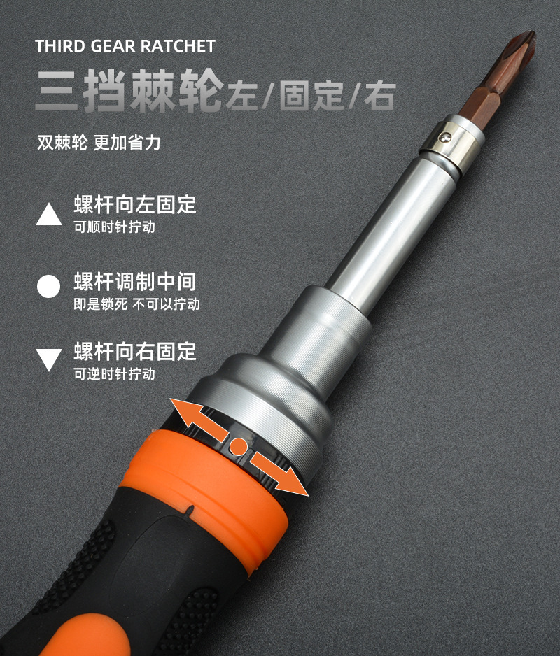 Magnetic ratchet screwdriver set, telescopic design