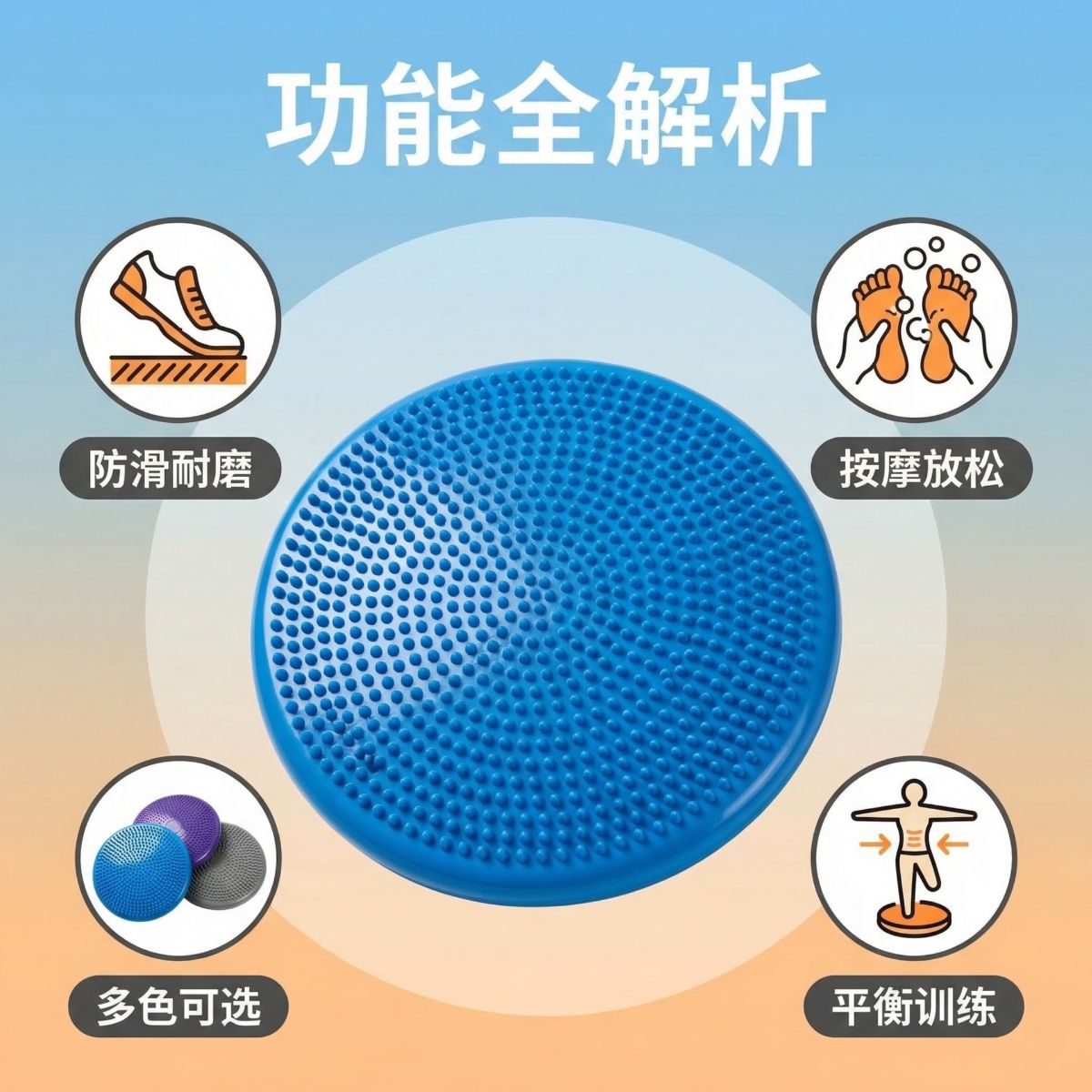 平衡垫瑜伽按摩垫平衡盘加厚防暴平衡球脚腂康复垫气垫拉伸防滑
