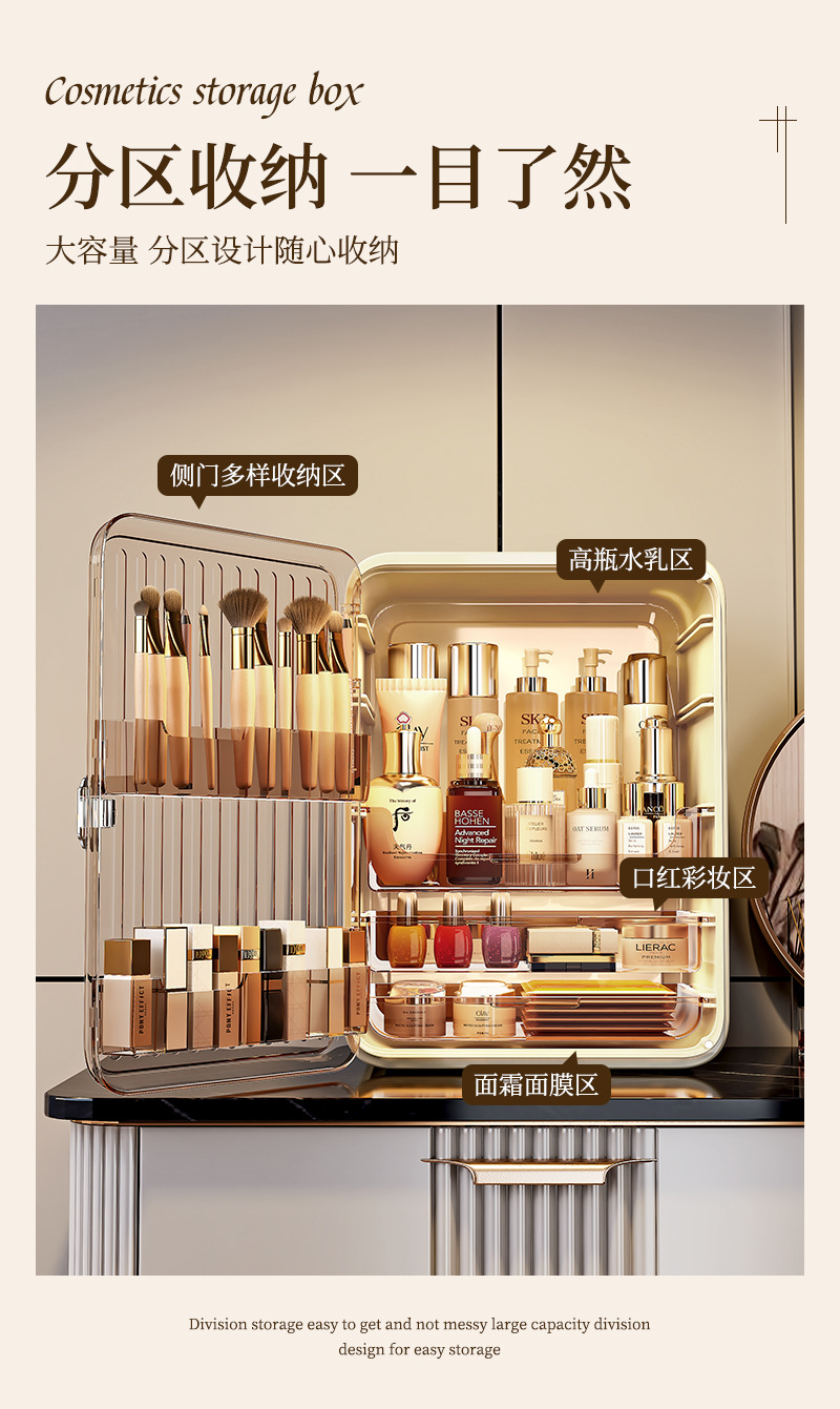 Cosmetic storage box, multilayer, dustproof, large capacity