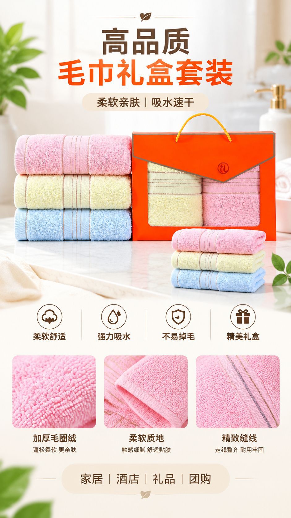 Cotton towel gift box set, 100% cotton, weddings and special occasions
