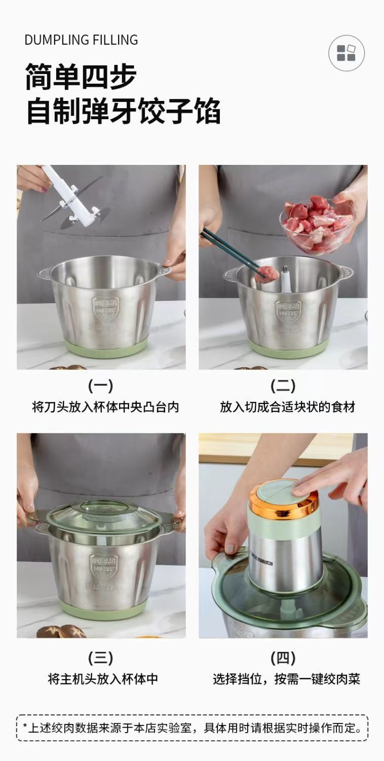 Wanlida portable meat grinder, automatic, stainless steel