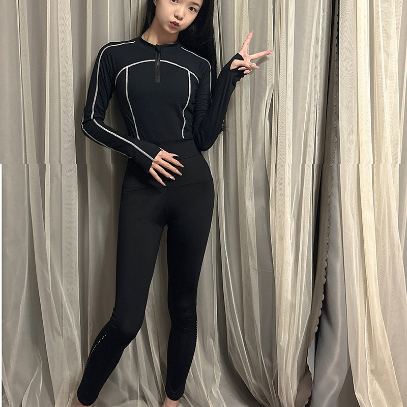 Damen Fitness-Kleidung Langarm Yoga-Set Slim Fit