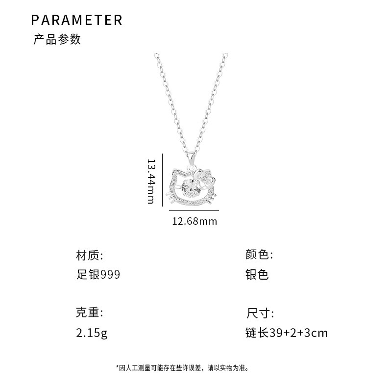 Sterling silver 999 zircon cat pendant necklace