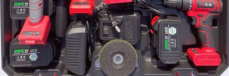 Kabelloses Lithium-Elektrowerkzeugsset: Bohrer, Hammer, Winkelschleifer, Säge