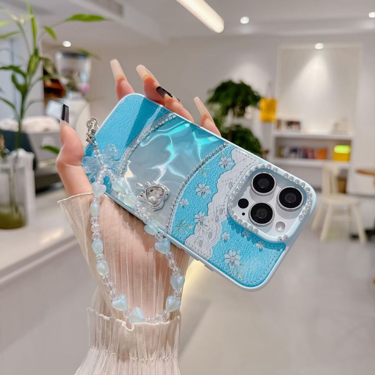 iPhone 16 Pro Max phone case, soft, transparent, diamond pattern