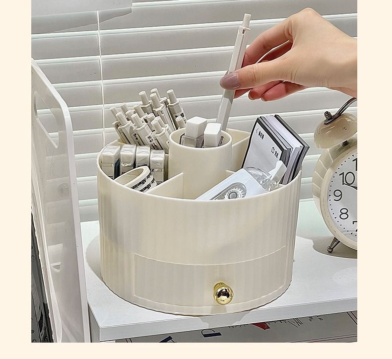 Rotating cosmetics storage box, desktop makeup organizer with drawer