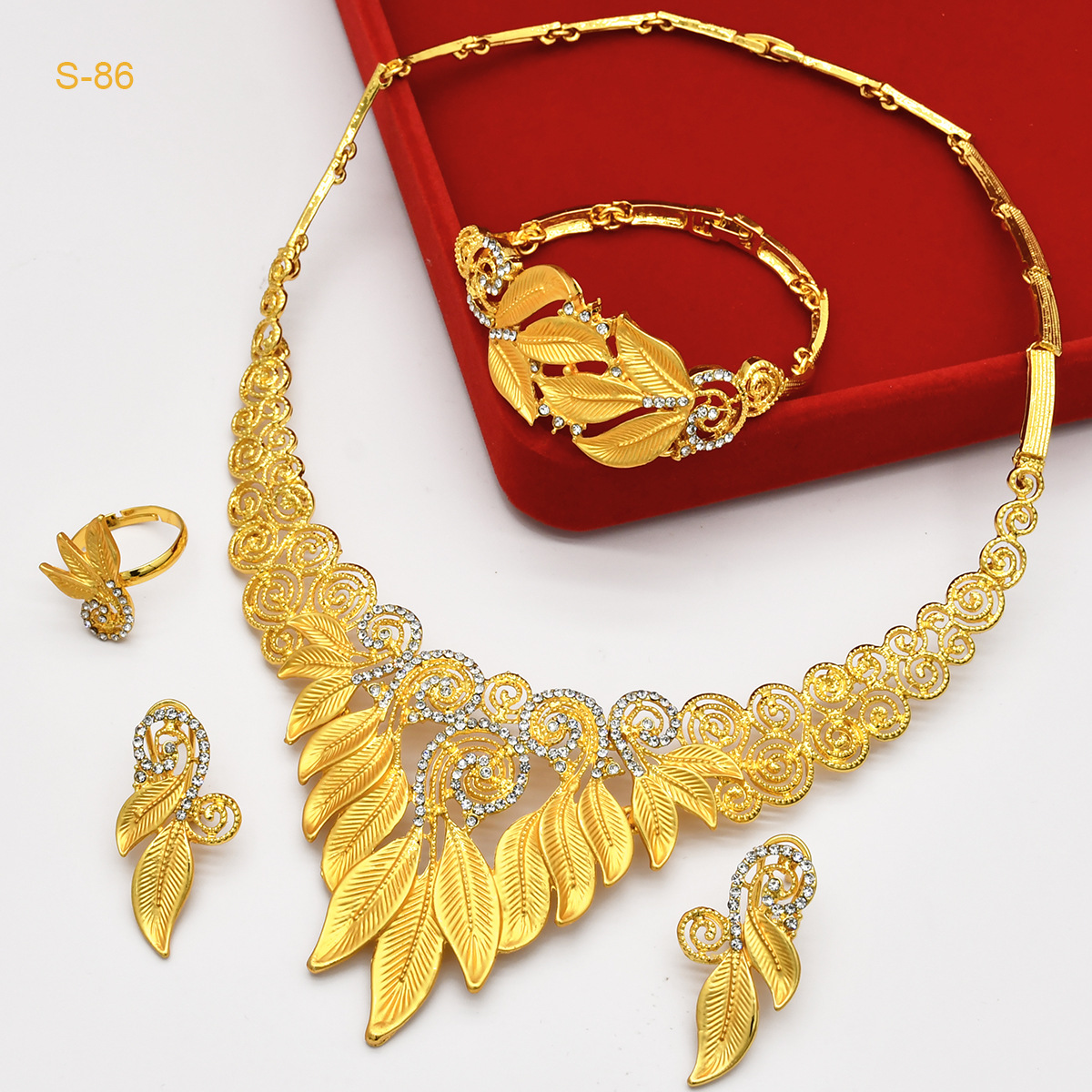 Dubai Brautschmuckset, 24K vergoldet, vierteilig