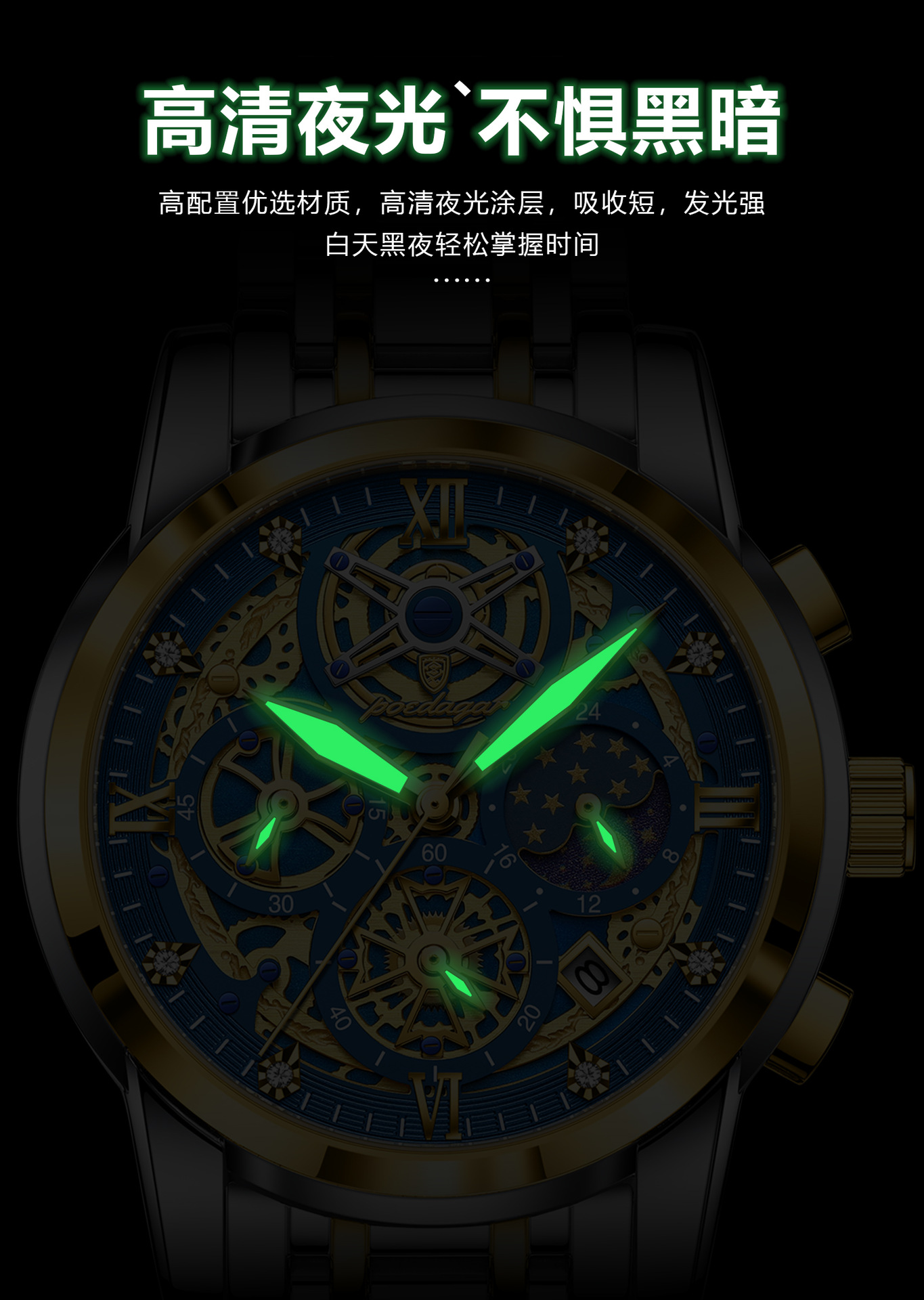 Herrenuhr Luxus, Hohlkammeroptik, wasserdicht, Quarz
